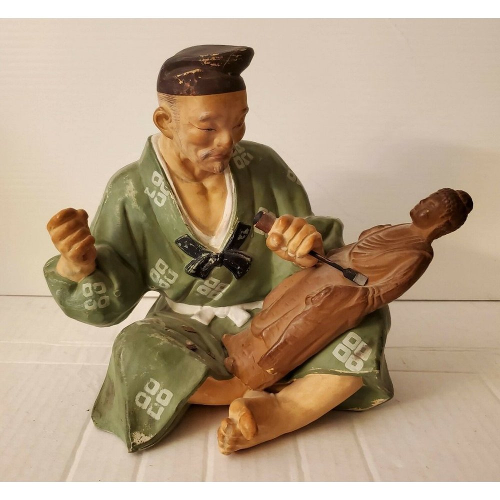 Hand-Painted Green and Brown Artisan Home Art Sculpture